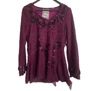 Jack & Jinger Women Lace Tunic Knit L Wine Whimsigoth Asymmetrical Fairy Boho